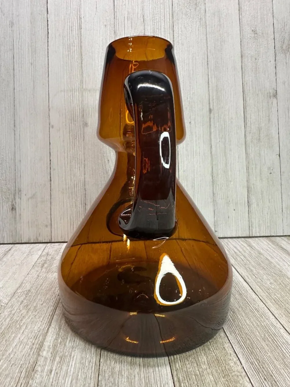 Vtg Amber Blown Glass Tea Pot with Handle 9